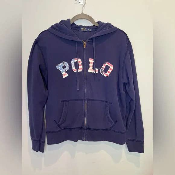 Polo Ralph Lauren American Flag Navy Hoodie - Women’s Size Large - Picture 1 of 5